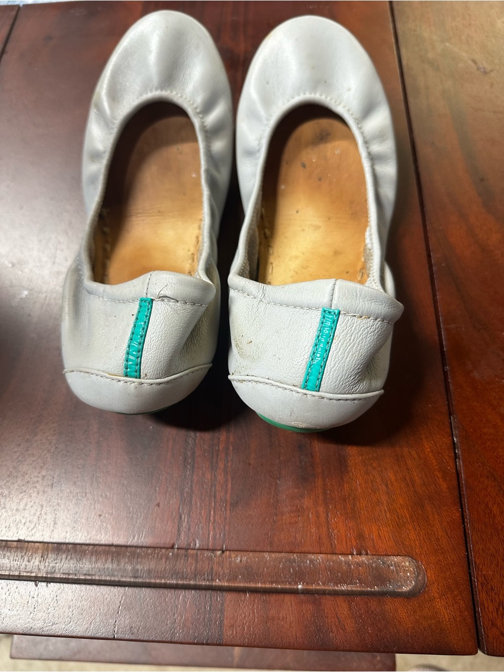 Tieks Grey Leather Ballet Flats with Teal Heel Tab